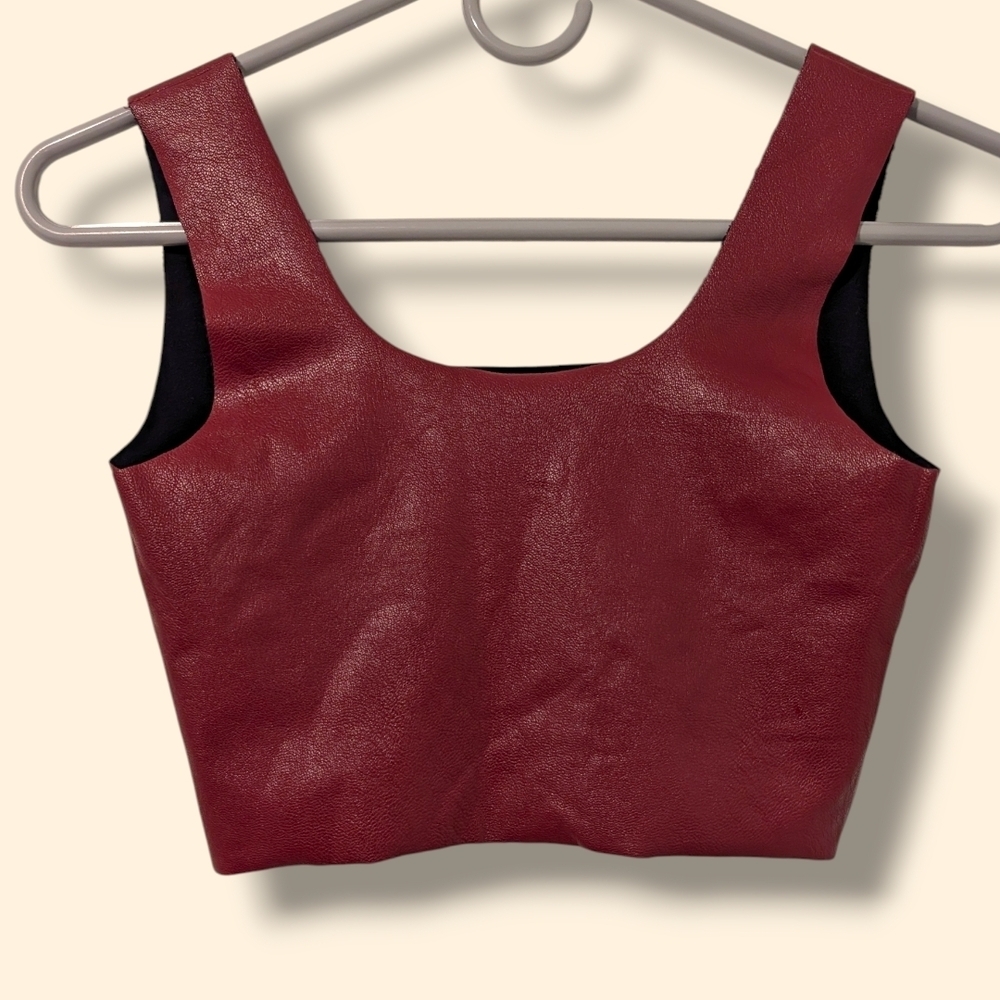 Commando Garnet Wine Red Faux Leather Square Neck Tank Crop Top XS Shapewear - Picture 3 of 8